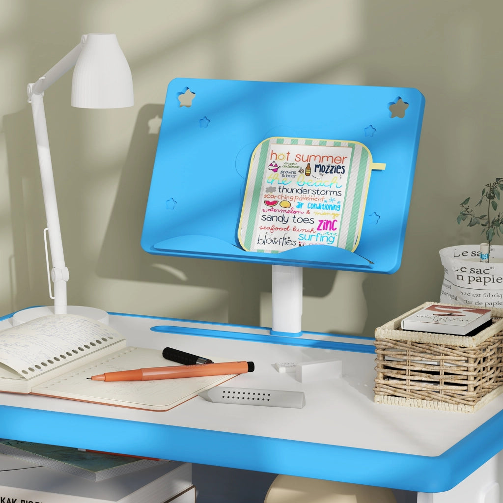 Scrivania Regolabile per Bambini con Leggio e Mensola ¨C zephmum ¨C Blu, Acciaio e MDF, 90x50x?