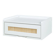 Scaffale dal design senza tempo per soggiorno o camera da letto mobiletto portaoggetti da parete 40 x 30 x 17 cm effetto rattan bianco 03_0011258