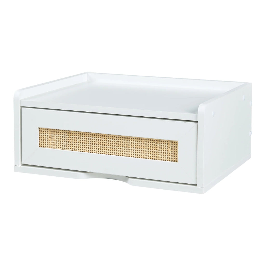 Scaffale dal design senza tempo per soggiorno o camera da letto mobiletto portaoggetti da parete 40 x 30 x 17 cm effetto rattan bianco 03_0011258