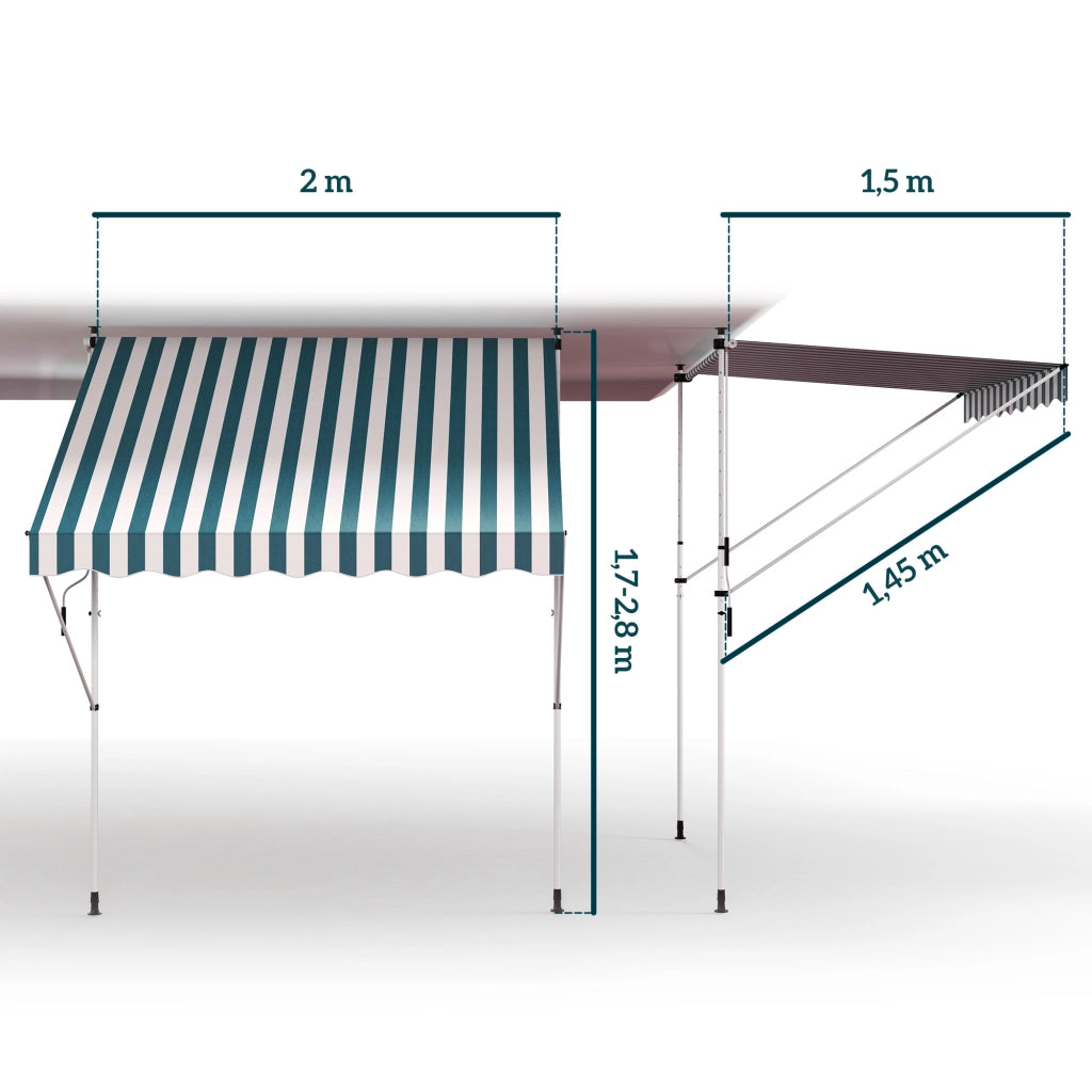 Toldo Manuale Retrattile per Balcone e Terrazza ¨C zephmum ¨C Verde Bianco 200x150 cm