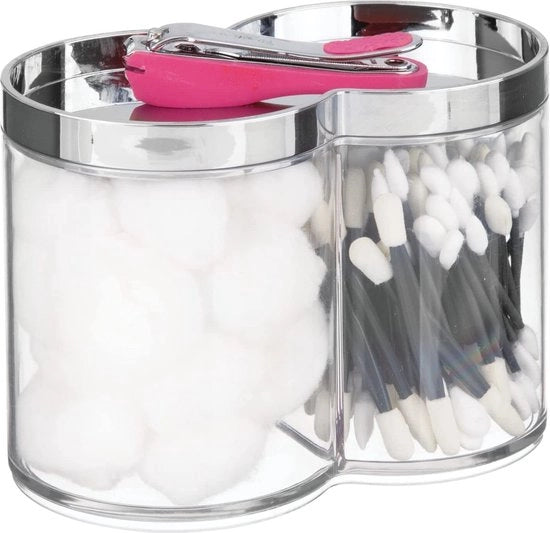 Contenitore per oggetti vari per bagno e casa - spazio per trucchi/ovatta/sale da bagno - multifunzionale/plastico/divisibile - trasparente/chromato