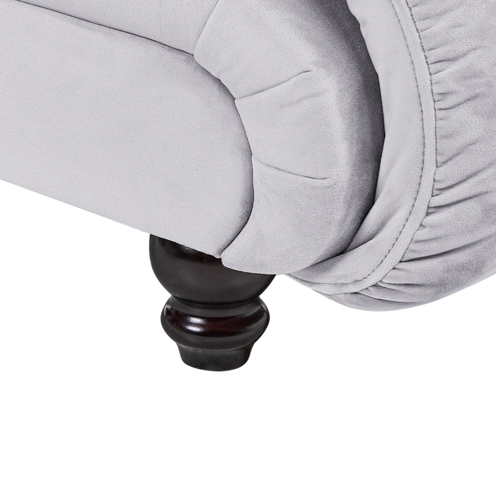 Chaise longue Velluto Grigio Imbottitura Sinistra Biscotto Gambe Nere Design Moderno