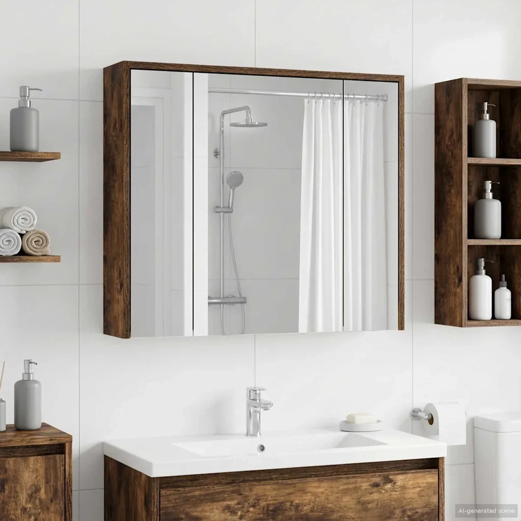 Mobiletto per specchio da bagno Rovere fumé 73,5 x 16 x 62,5 cm