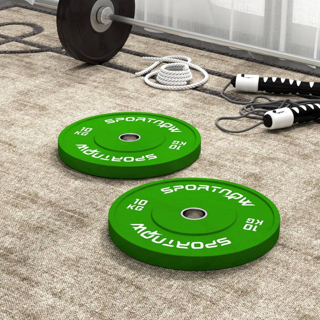 Set 2 Dischi Pesi da 10kg in Gomma con Foro da 2"/5 cm per Manubri e Bilancieri, Verde