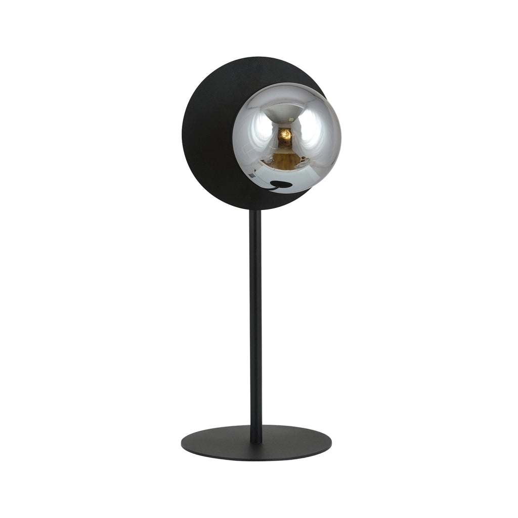 Lampada Da Tavolo Contemporanea Ippolita 1 Luce In Acciaio Nero E Vetro Fumè