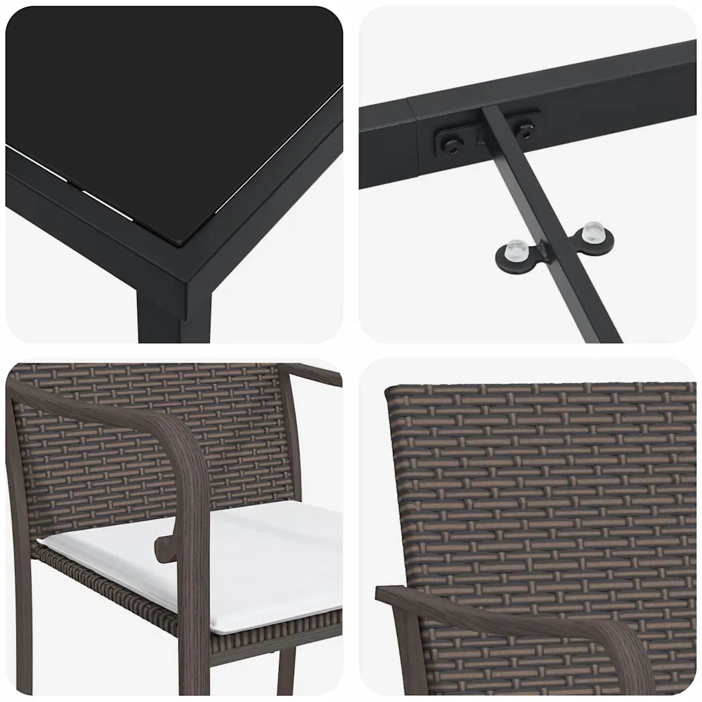 Set da Pranzo per Giardino 9 pcs Marrone e Nero Rattan in PE 3379050