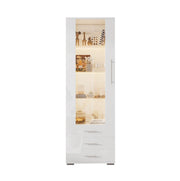Vetrina 60x35x180 cm in MDF bianco lucido con LED e 3 cassetti