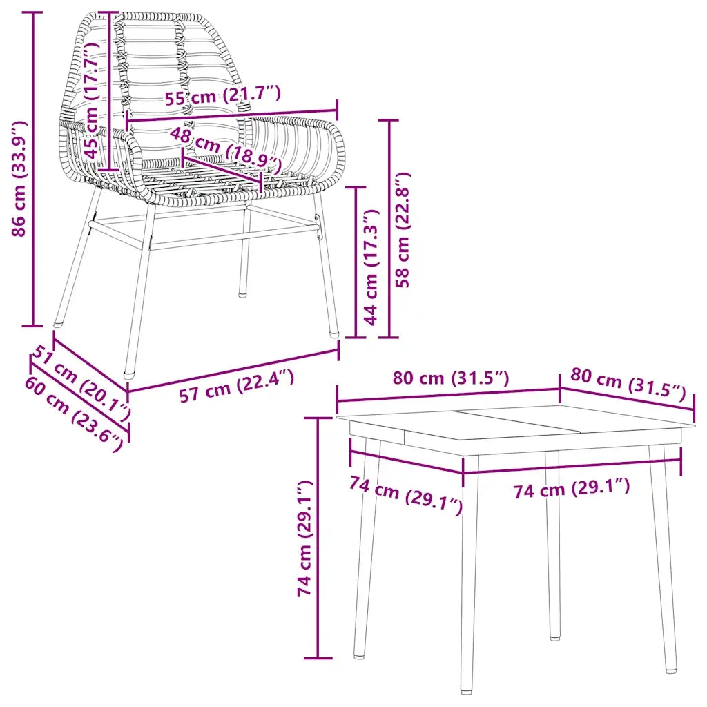 Set Mobili da Pranzo per Giardino 5 pz Nero Polyrattan Vetro 3334437