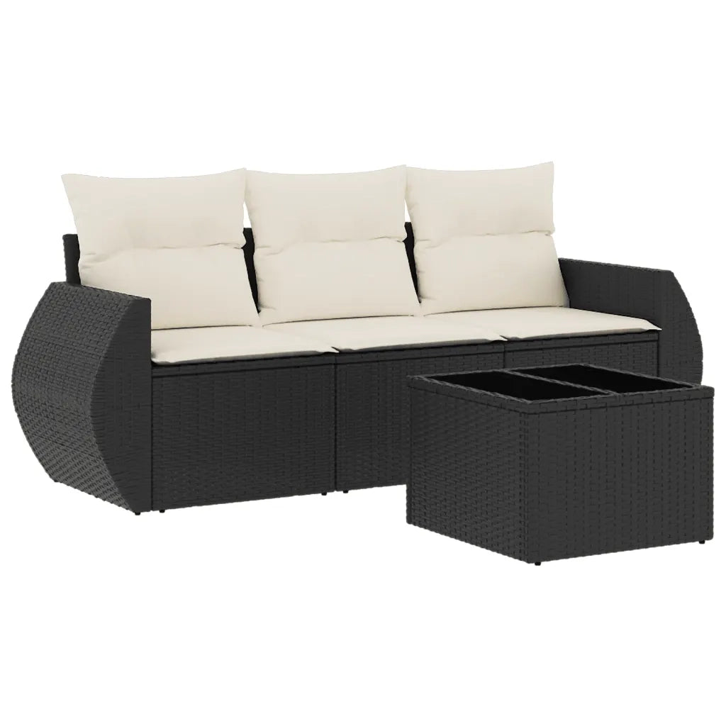 Set Divani da Giardino 4 pz con Cuscini Nero in Polyrattan 3221065