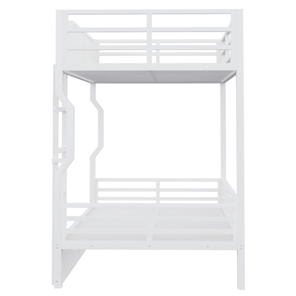 Letto a castello 90x200 cm bianco con LED, scala dritta e sponde di sicurezza