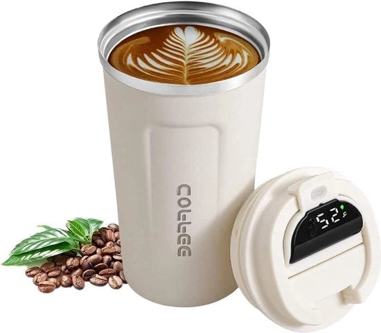 Tazza da caffè in acciaio inossidabile da 17 oz con indicator di temperatura - caldo o freddo - per caffè, tè e bevande fredde con manico