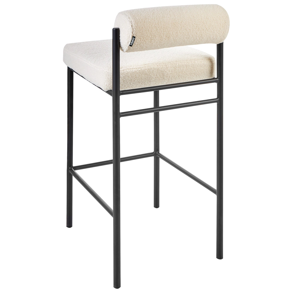 Set di 2 sedie da bar Rivestimento in poliestere boucle bianco Gambe in metallo nero Sgabelli senza braccioli Schienale a rotolo Cucina moderna sala da pranzo
