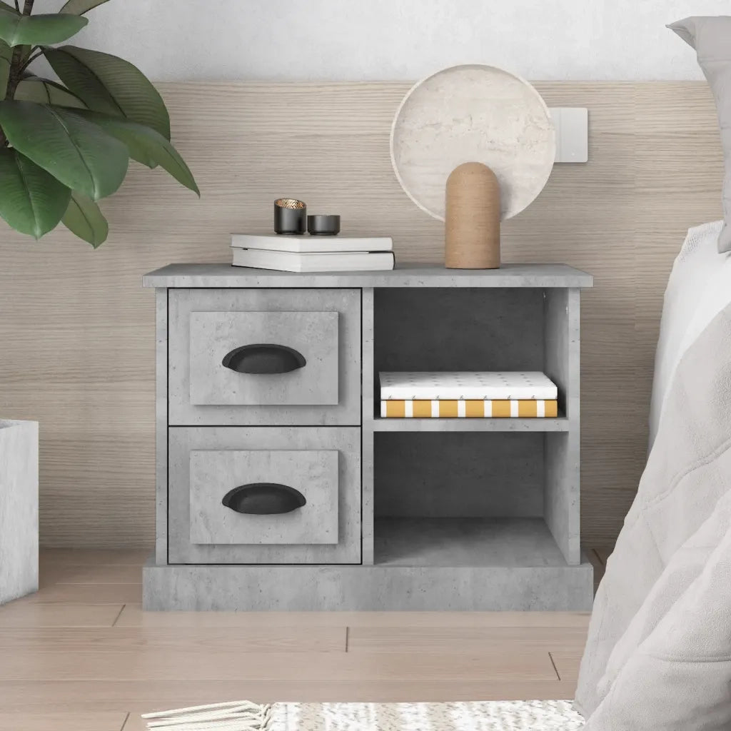 Comodino | Armadio da Notte | Mobiletto da notte Grigio Cemento 60x35,5x45 cm