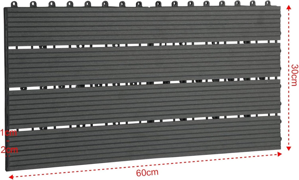 12 Pezzi Piastrella per Pavimento da Giardino Terrazza Pavimento ad Incastro per Casa Fai da Te Pavimentazione in WPC 30x60 cm Antracite