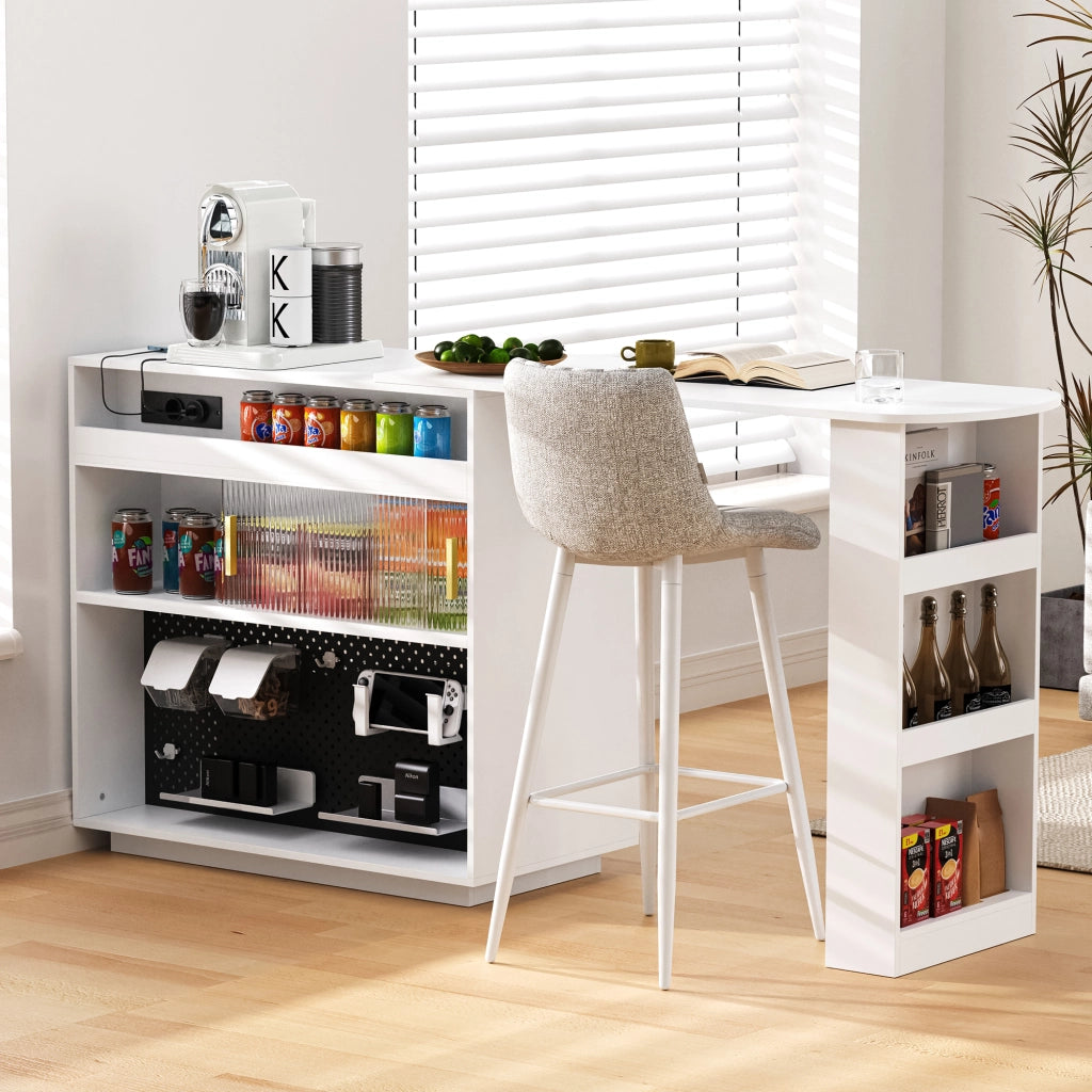 Mobile Bar Estensibile e Girevole con Vani Contenitori; LED e Porte USB e Type C per Cucina; MDF; Bianco; 120 x 50 x 95;5 cm