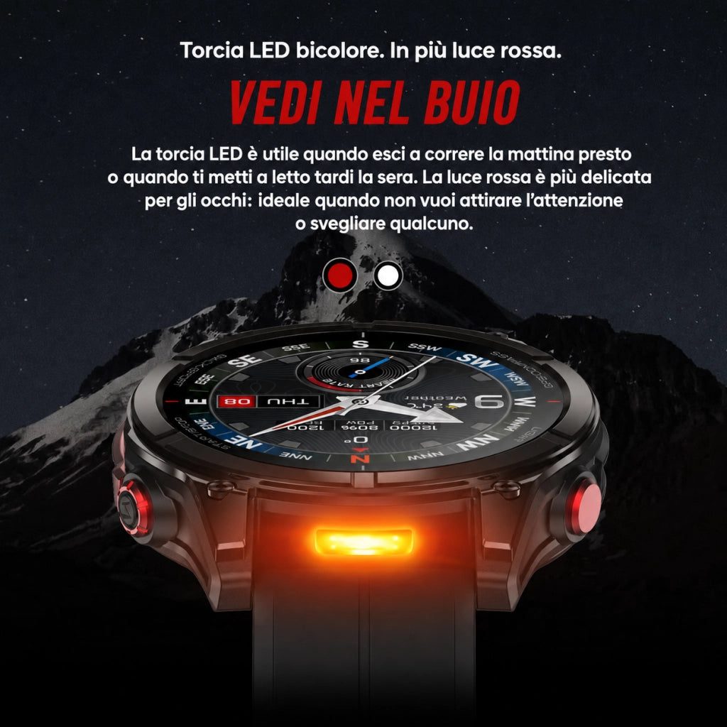 Smartwatch Orologio Intelligente con GPS; chiamate Bluetooth; schermo AMOLED da 1;43"; torcia; impermeabile 5 ATM - nero