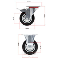 Set rotelle da trasporto 100 mm 2 ruote piroettanti con freno 2 fisse, nucleo in metallo, 70 kg a ruota