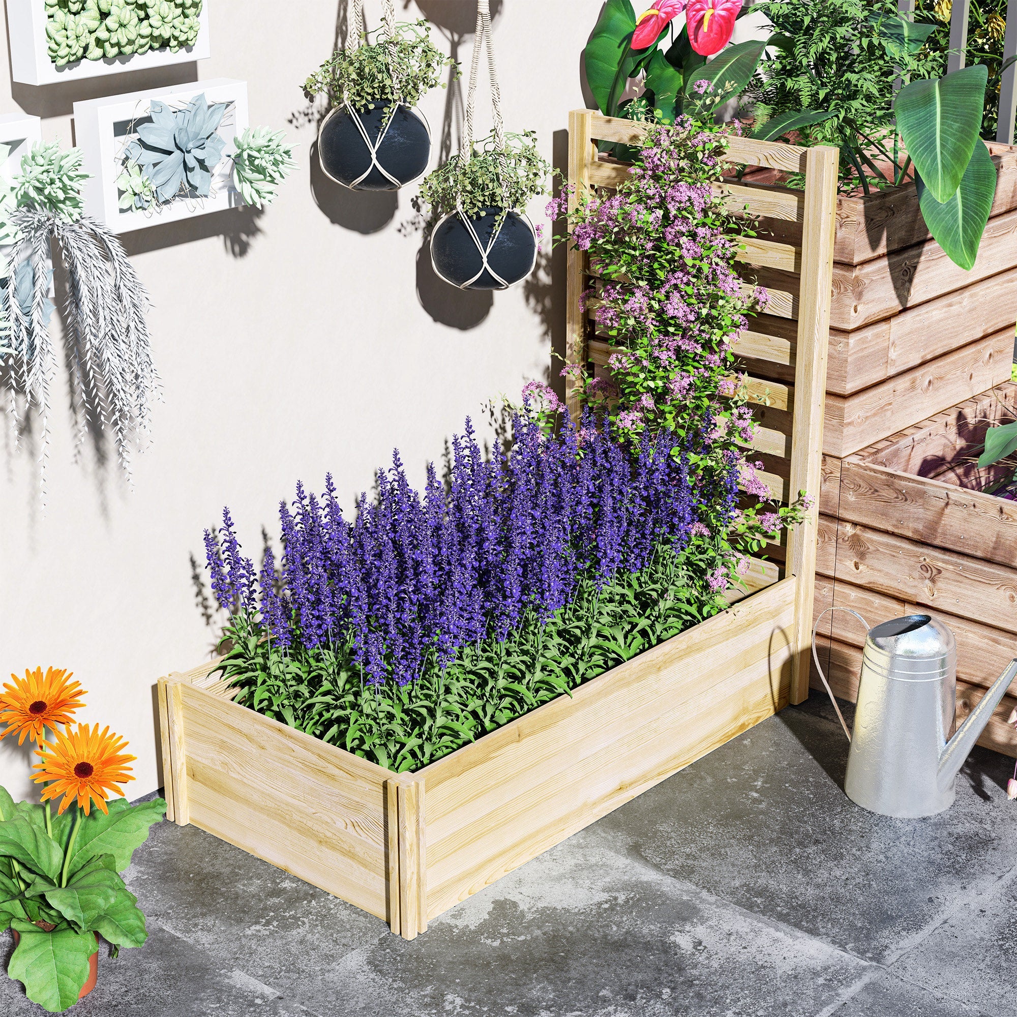 Fioriera con Traliccio per Rampicanti 115x60x110 cm con Fondo Aperto in Legno di Abete