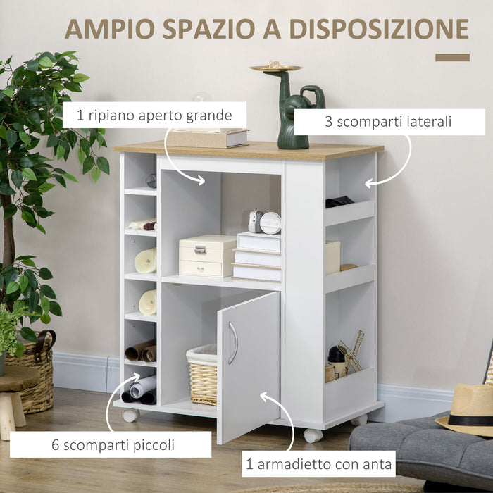Carrello da Cucina con Armadietto e Ripiani Regolabili 75x39,5x88 cm Bianco
