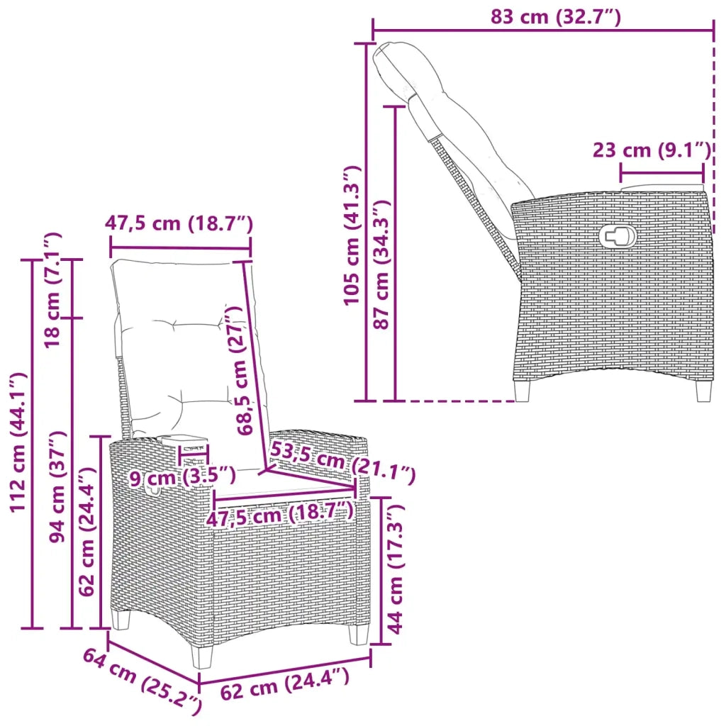 Divano Sedia-Poltrona reclinabile con tavolino polyrattan 606085