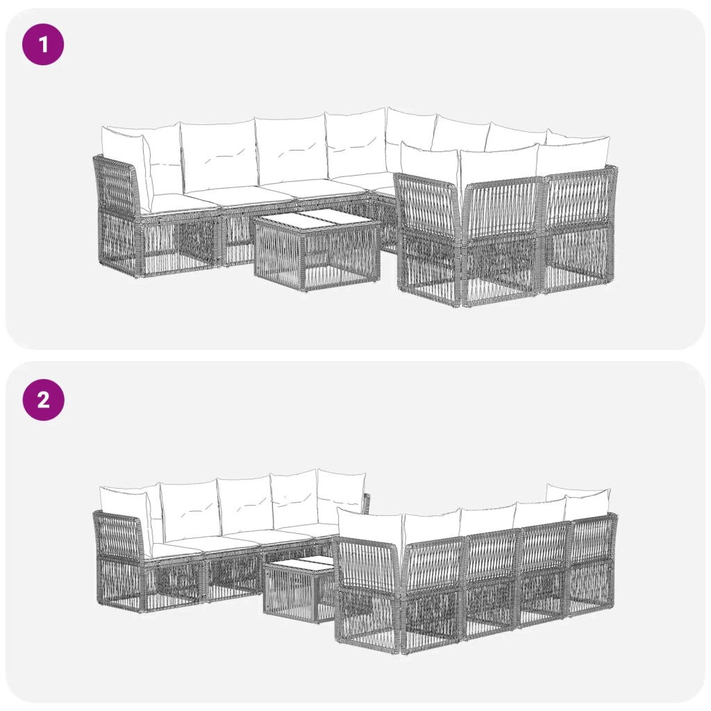 Set Divano da Giardino 9 pz Beige polyrattan 3434145