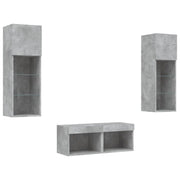 Mobile TV multimediale scaffale TV credenza mobile TV sala da pranzo soggiorno camera da letto montaggio a parete x 4 pezzi con luci LED grigio 02_0028211