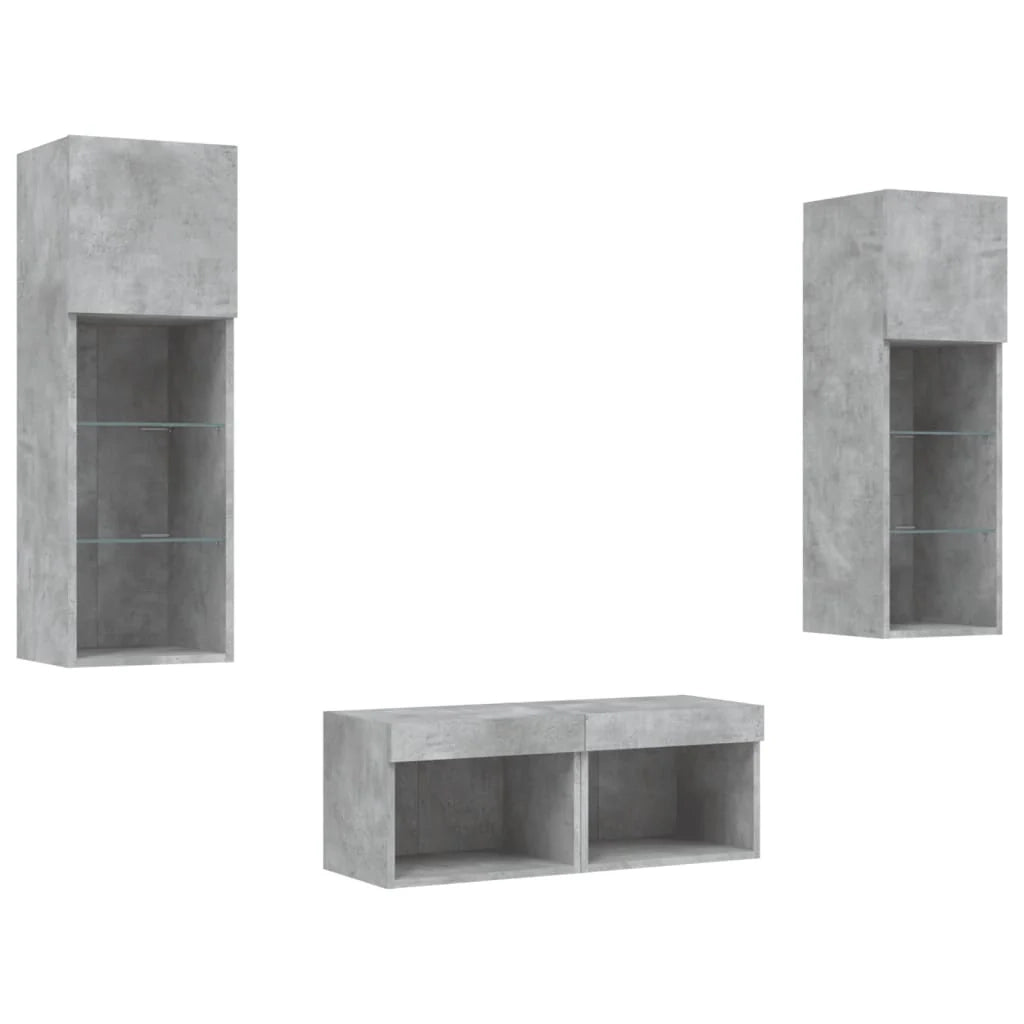 Mobile TV multimediale scaffale TV credenza mobile TV sala da pranzo soggiorno camera da letto montaggio a parete x 4 pezzi con luci LED grigio 02_0028211