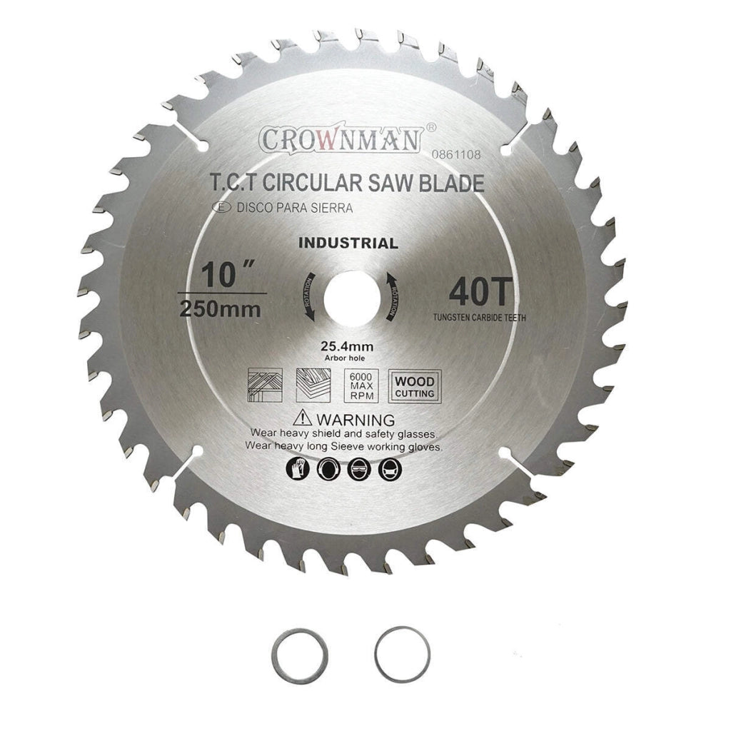 Disco circolare widia per legno, 250x25.4 mm, velocità massima 6000 giri/min, 40 denti, industriale, Crownman