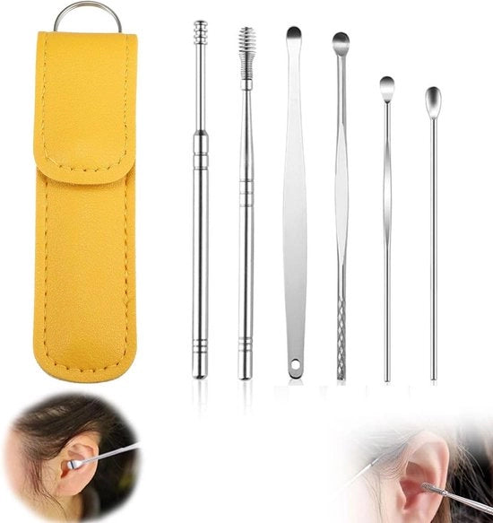 Set da asciugamini per orecchie in acciaio inossidabile 6 pezzi con contenitore in poliuretano giallo