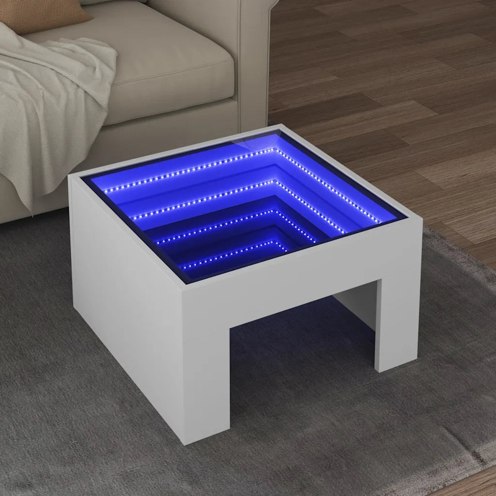 Tavolino da Salotto con LED Infinity Bianco 50x50x30 cm