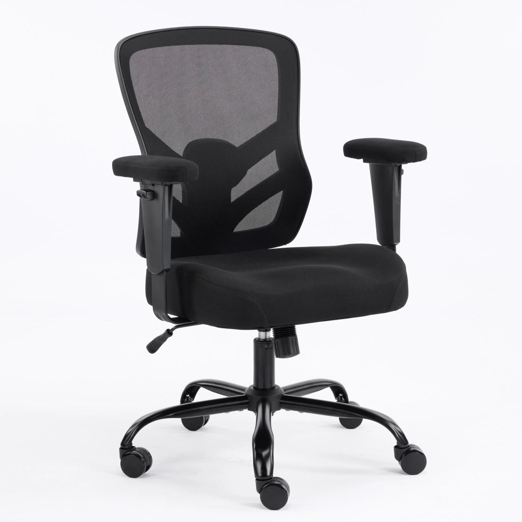 Sedia da ufficio - con supporto lombare regolabile e braccioli 2D - in pelle - nero