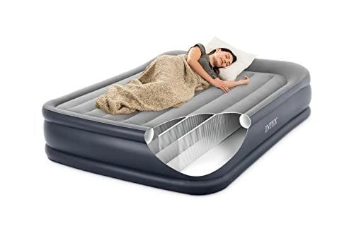 Intex 64136ND Materasso Dura-Beam Pillow Rest Deluxe Matrimoniale Bicolore con Pompa Elettrica Incorporata 152x203x42 cm