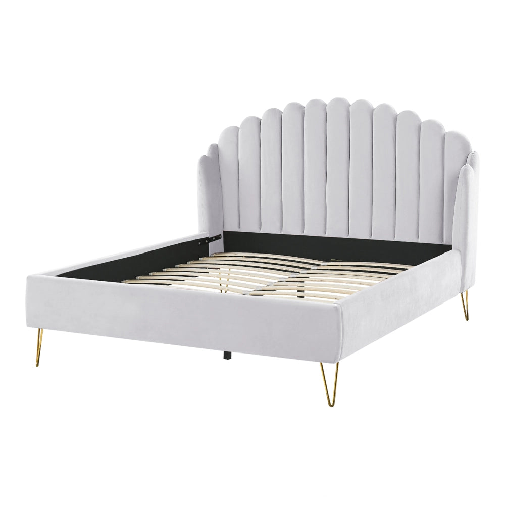 Letto con rete in velluto grigio 140 x 200 cm gambe in metallo testata retro capitonné