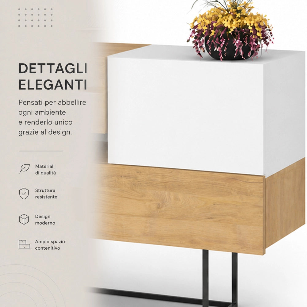 Madia Consolle Moderna 145 cm con 2 Ante 2 Cassetti Zaffiro di Quercia e Bianco