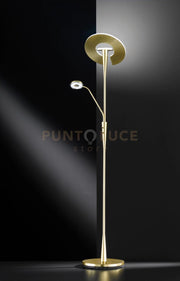 QUEBEC PIANTANA LED 5,5W 600lm- 35W 4200lm, 3000+4500+6500K-CON LAMPADA LETTURA OTTONE ORIENTABILE DIMMERABILE H. 181