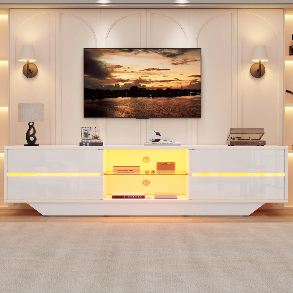 Mobile TV con 2 ante; 4 vani e LED RGB - per soggiorno - 160×35×44.5 cm - bianco