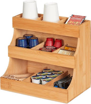 Organizzatore per caffè in bambù con 9 contenitori - Dimensioni: 24 x 26 x 17,5 cm - per latte, zucchero, tazze da caffè, tè - naturale