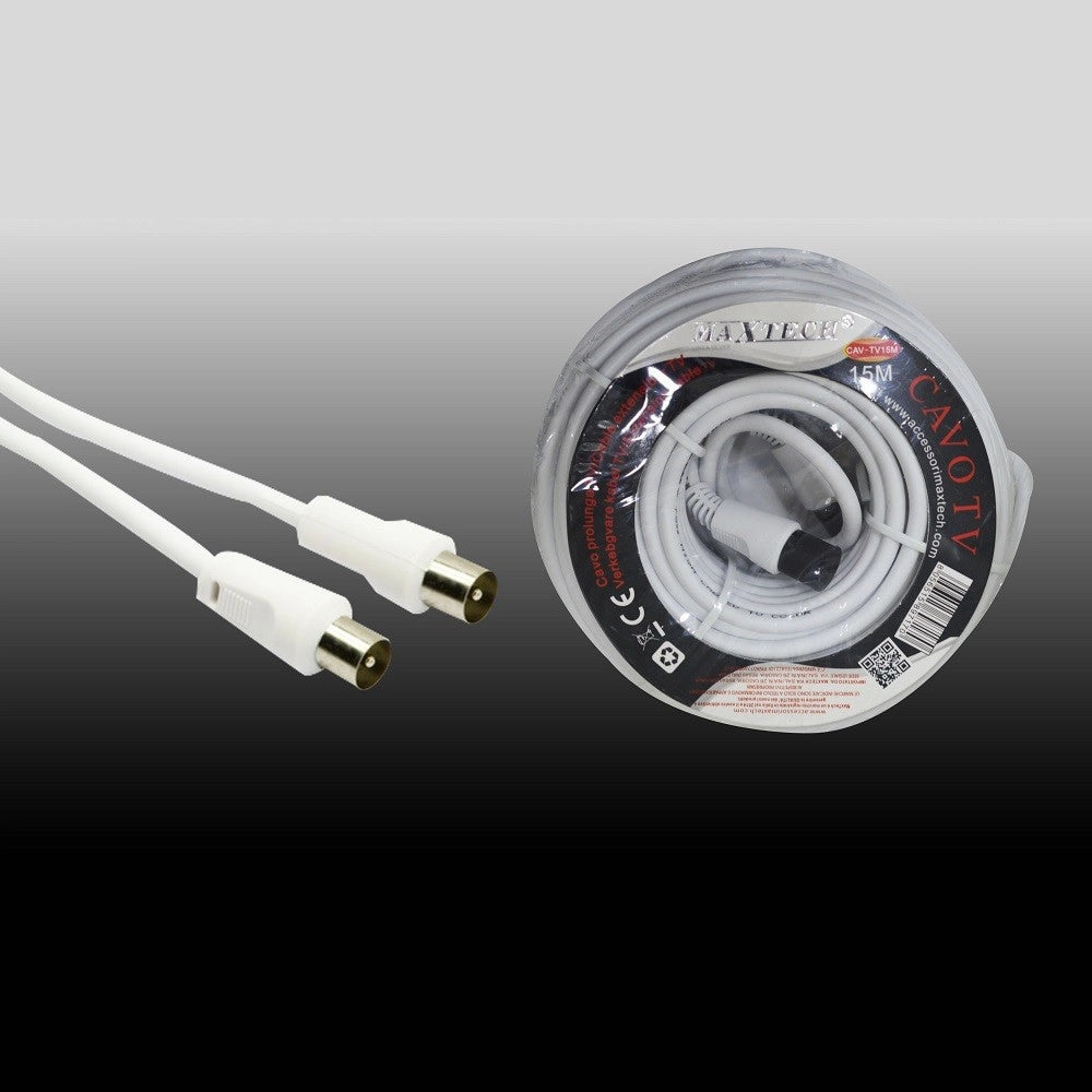 Trade Shop - Cavo 15mt Maschio Maschio Antenna Coassiale Prolunga Tv Decoder Maxtech Cav-tv15m -