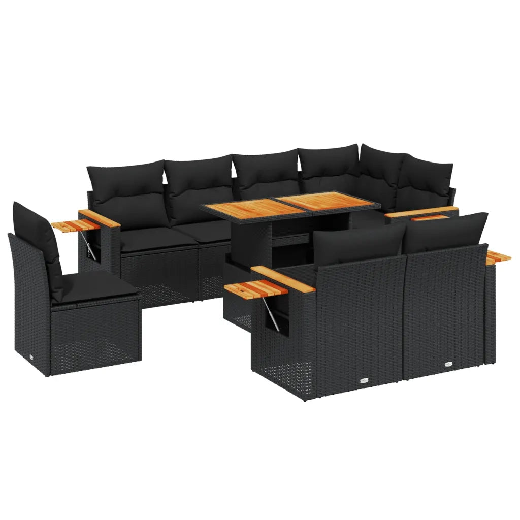 Set Divani da Giardino 9 pz con Cuscini Nero in Polyrattancod mxl 116358