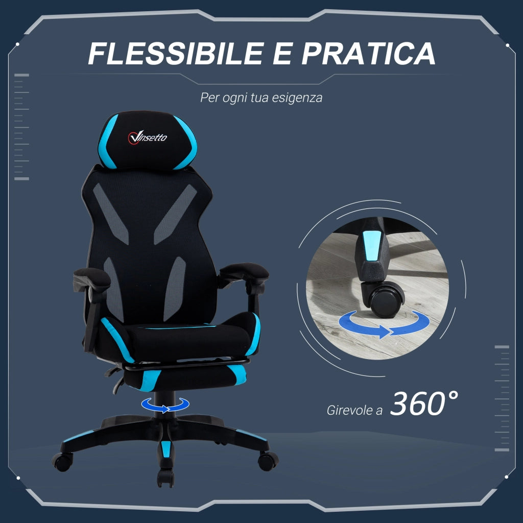 Sedia da Ufficio Ergonomica Gaming ¨C Xylo ¨C Tessuto Nero e Blu con Supporto Lombare, 65x65x119-129cm