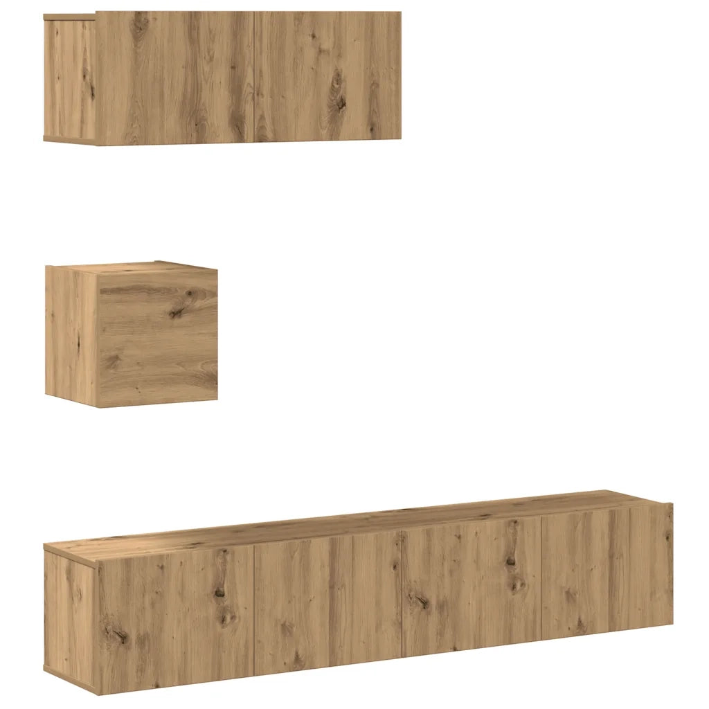 Set Mobile TV 4 pz Montato a Parete Rovere in Legno Multistrato 3329156