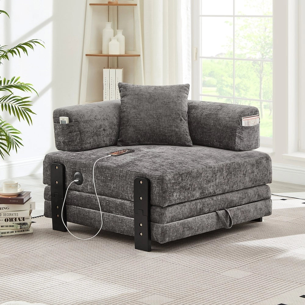 Divano Letto Pieghevole con Funzione Sleep, Porta USB/Type C e Contenitore ¨C Xylo ¨C Beige/Grigio Scuro
