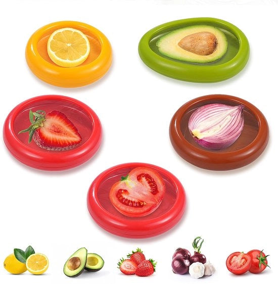5 set di contenitori in silicone per avocado, pomodoro, limone, frigorifero per frutta riciclabile per cucina domestica