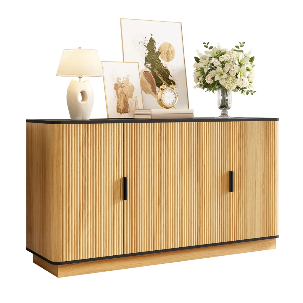 Credenza a 4 ante con chiusura silenziosa - per soggiorno - 139x40x75 cm - naturale