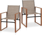 Set di 2 Sedie da Giardino Ergonomico in Tessuto e Metallo, Sedie da Pranzo da Esterno con Schienale Inclinato e Braccioli, Sedia da Patio, Terrazza, Balcone, Portata 150kg (Marrone)