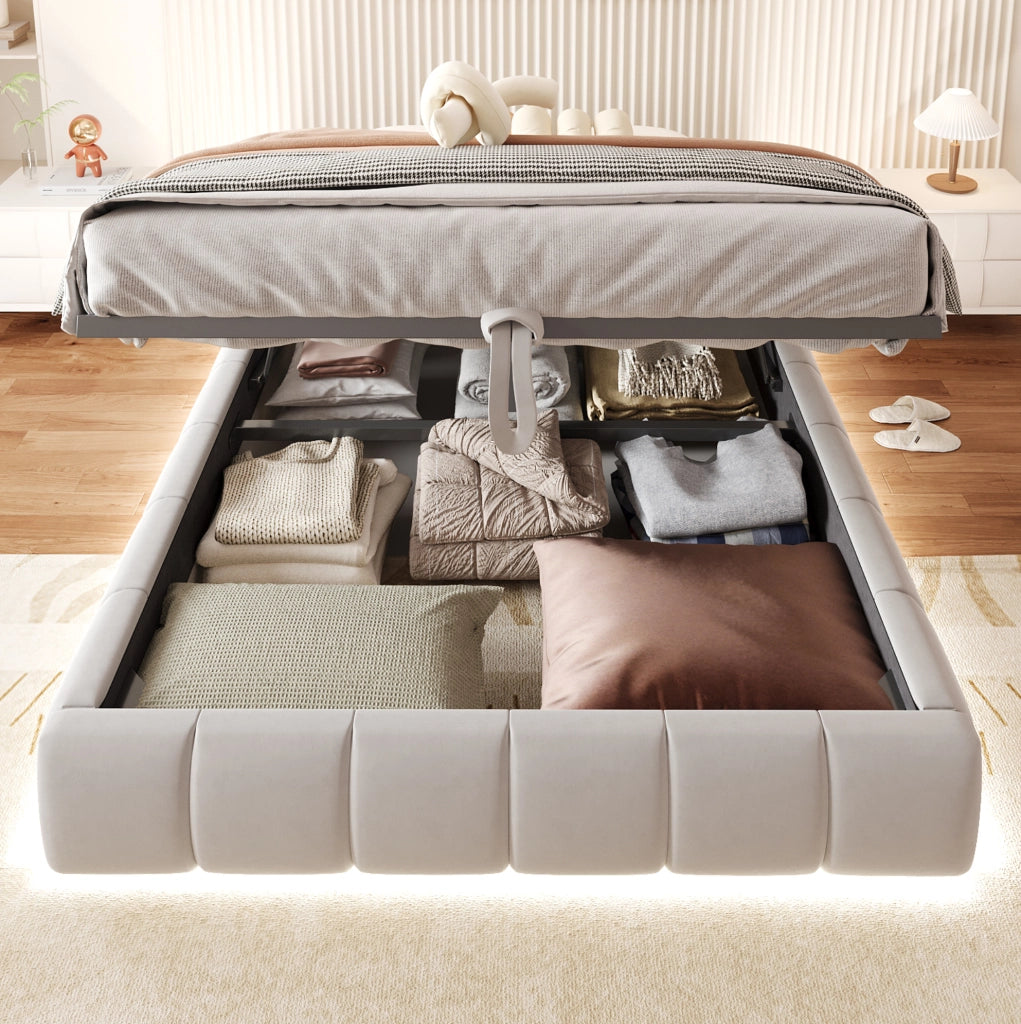 Letto 140x200 cm con contenitore e LED; senza testiera
