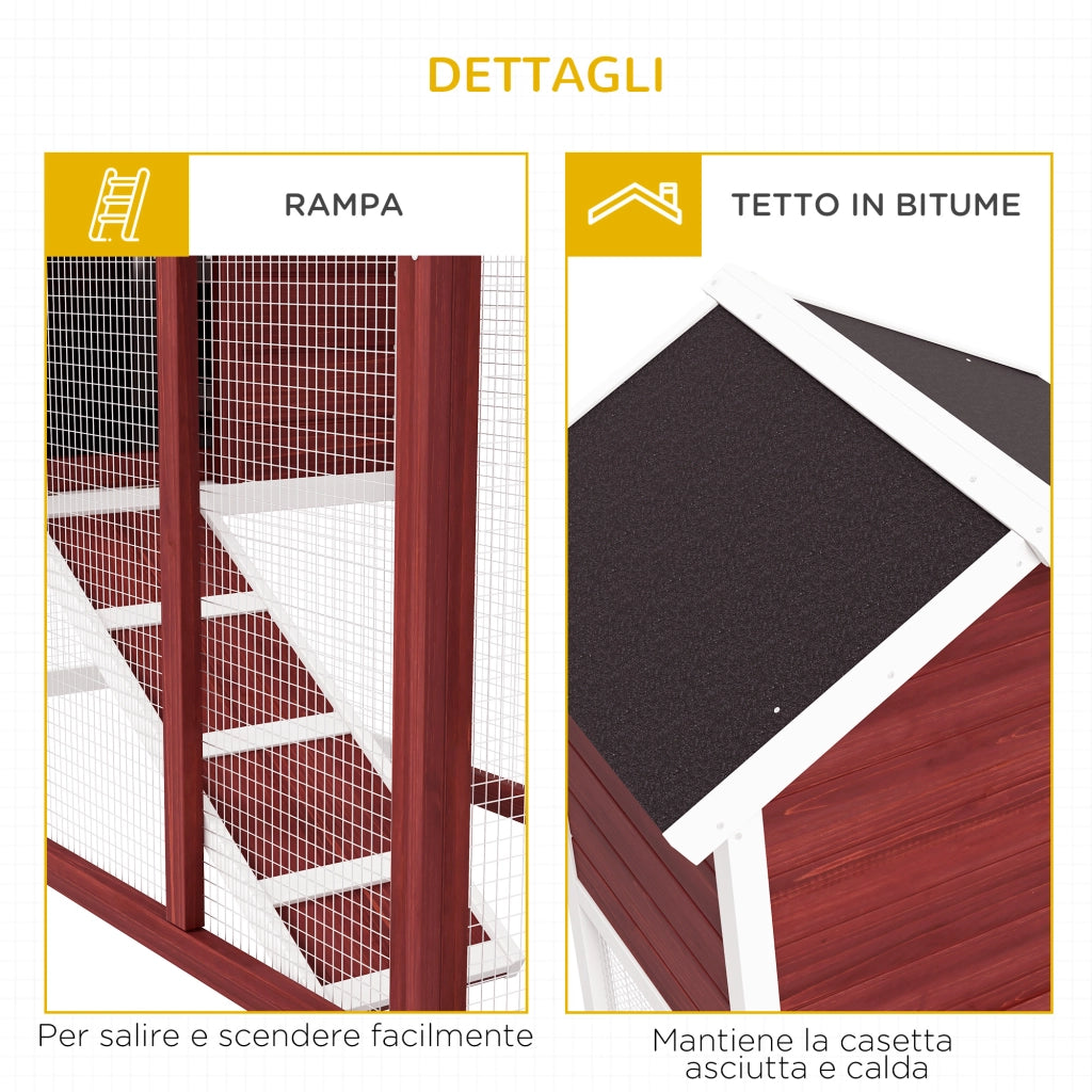 Conigliera da Esterno in Legno con Casetta per Conigli e Rampa, 123.5x62.6x92.5 cm, Marrone e Bianco
