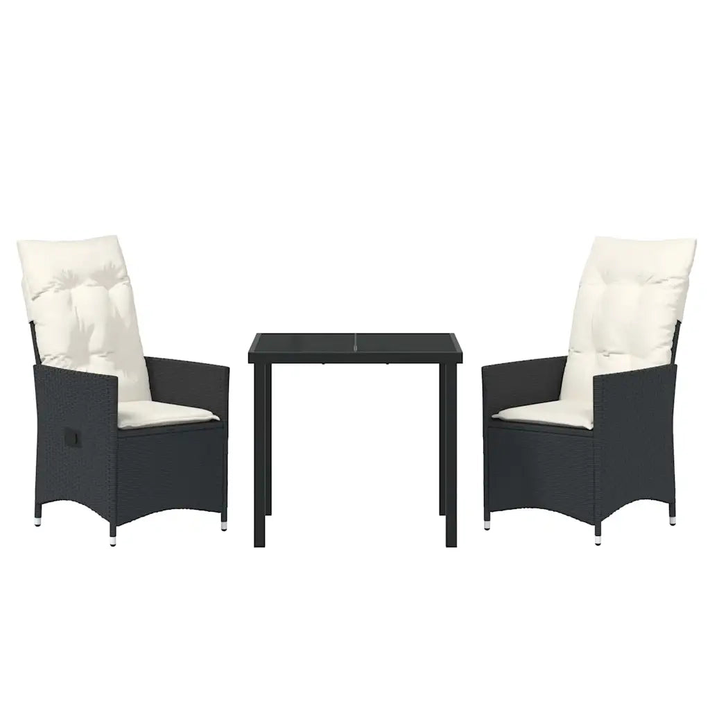 Set da Pranzo per Giardino con cuscino 3 pcs Nero polyrattan