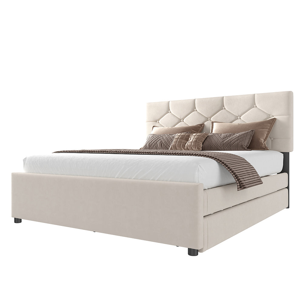 Letto-Xylo-140x200 cm-veluto, cassetto, doghe, minimalista, beige