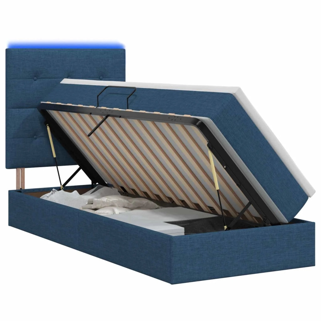 Letto con contenitore LED e materasso Blu 90 x 200 cm Tessuto 3459923
